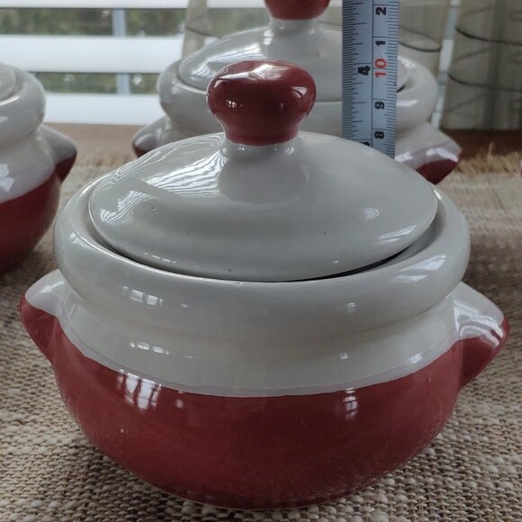 French Onion Soup Bowls Set of 4 Vintage Lugged Lidded Chili Bowls Dbl Handle 6" - Picture 11 of 13